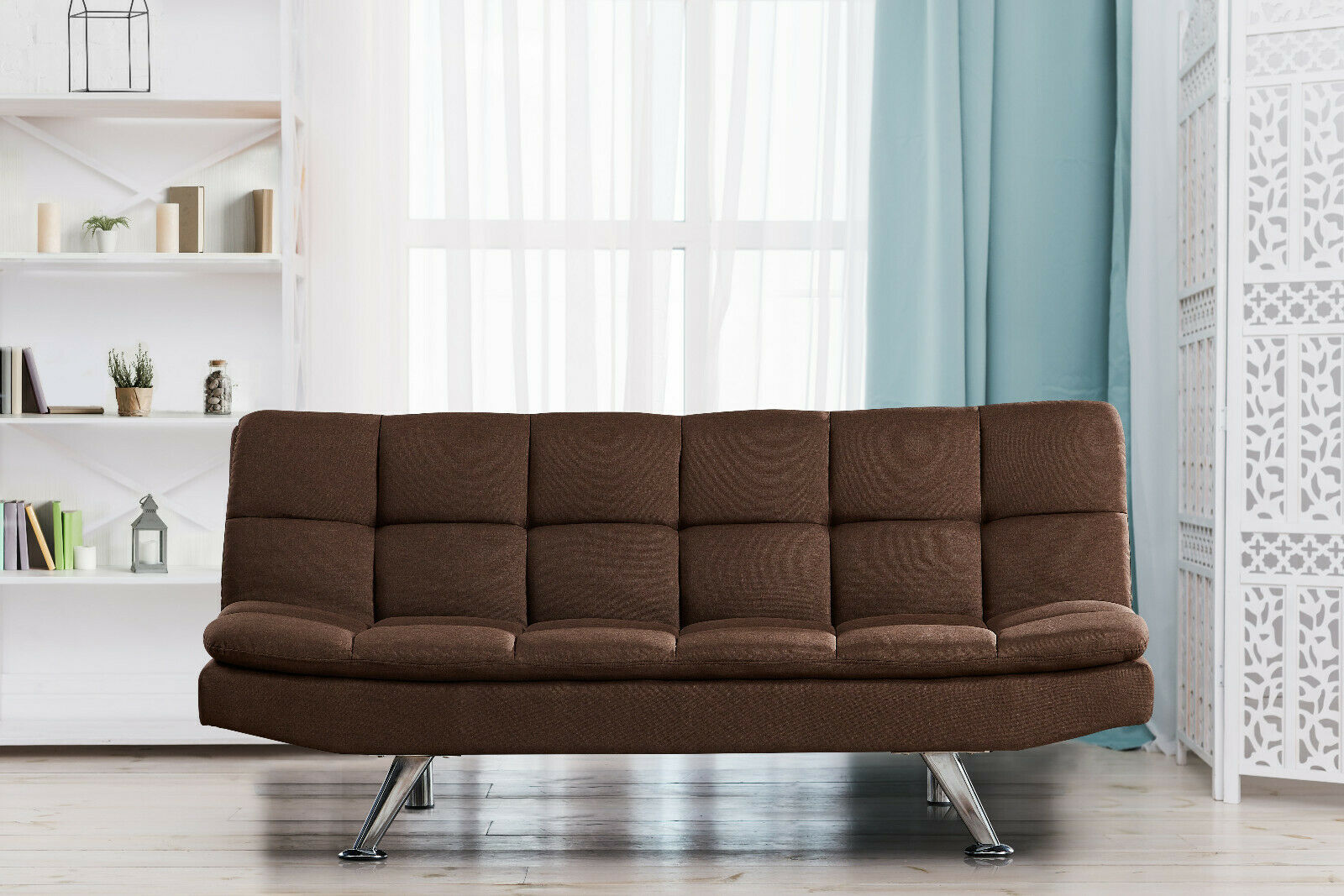 Leo Dark Brown Click-Clack Futon Sofa With Adjustable Arms — Gate