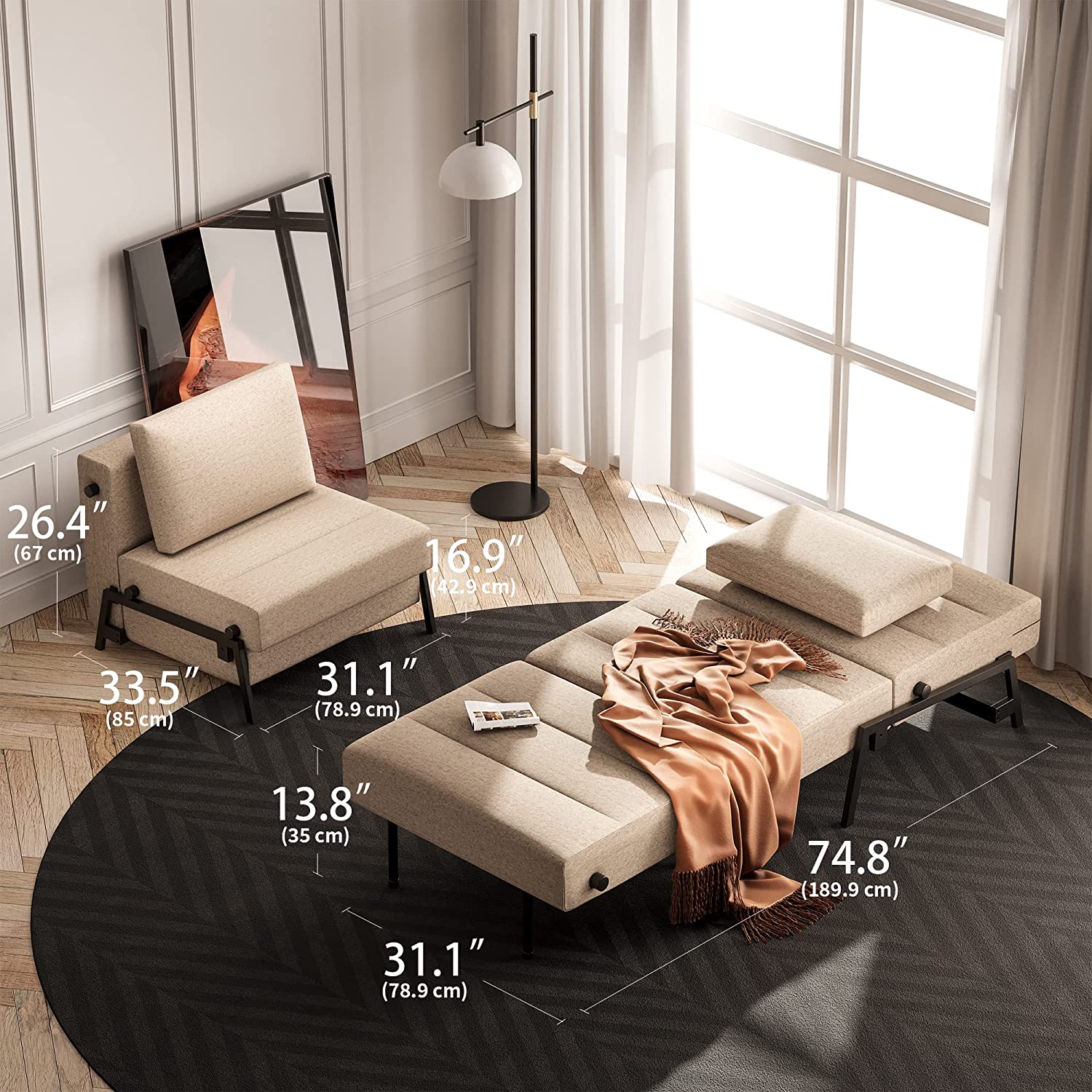 Mary Chair Bed All Dimensions