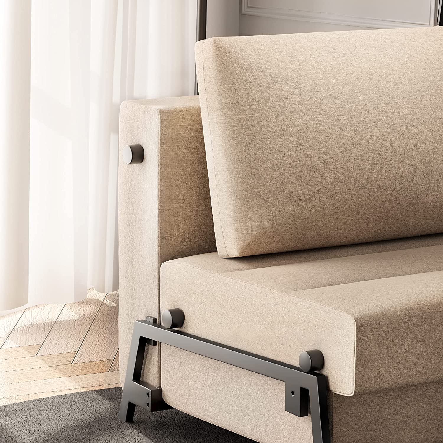 Mary Chair Bed in Light White Color with Metal Handles