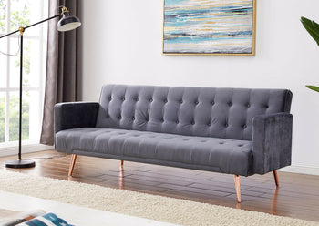Askern Click Clack Sofa Bed - Grey With Rose Gold Legs