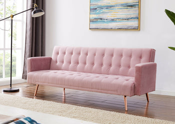 Askern Click Clack Sofa Bed - Pink With Rose Gold Legs